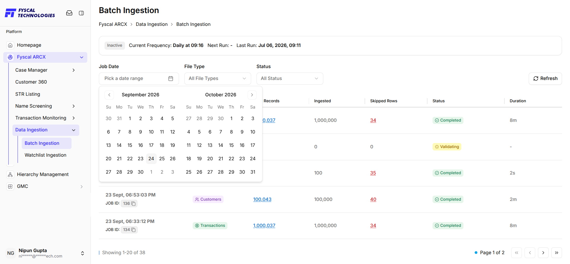 Figure 8.2 — Filtering by Job Date with the two-month calendar.