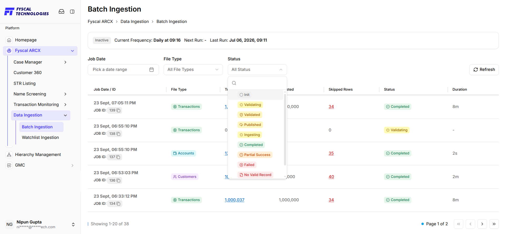 Figure 8.4 — The full Status lifecycle, including Validating shown live on one of the real jobs in the list.