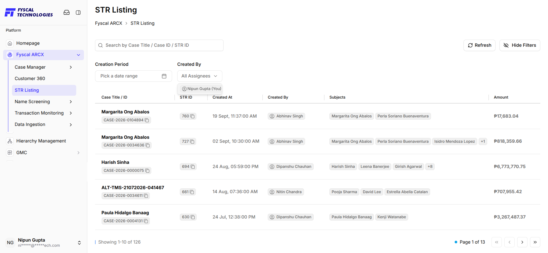Figure 4.2 — Created By: narrowing the register to one analyst's own filings.