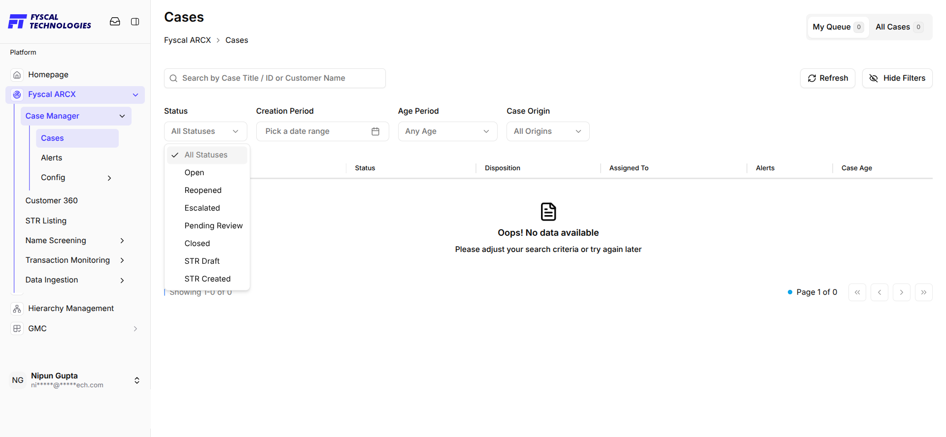 Figure 2.2 — The Status filter's list of case lifecycle stages.