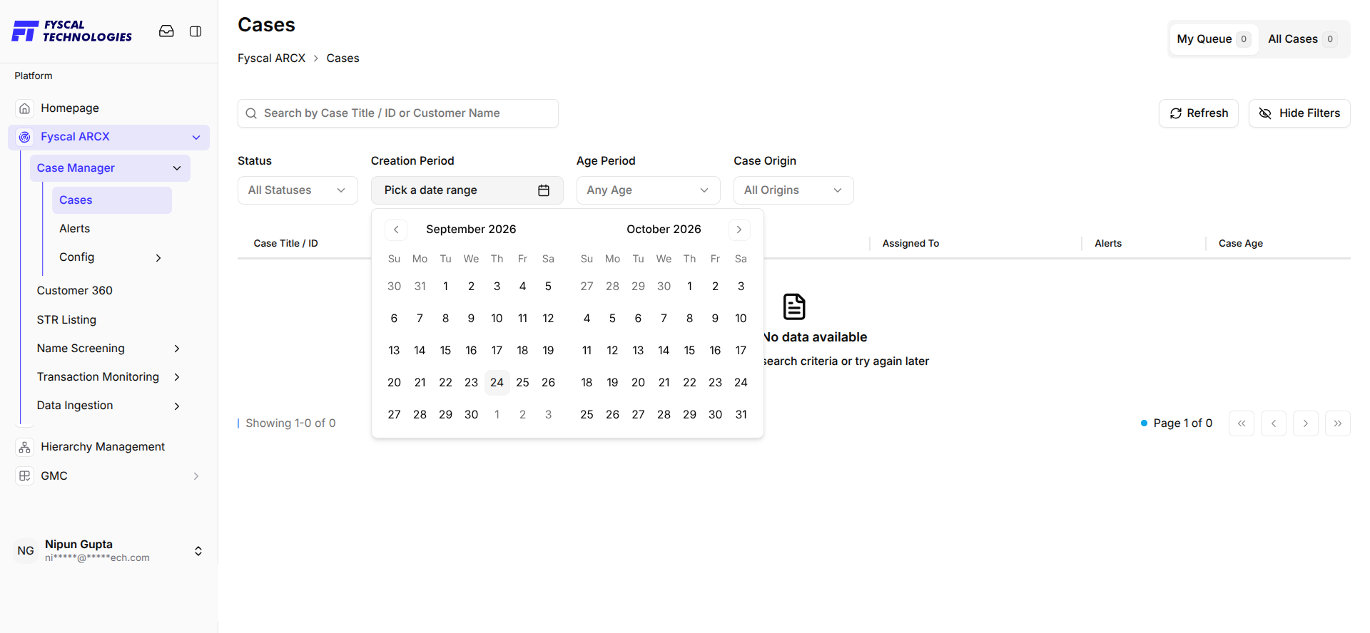 Figure 2.3 — Picking a Creation Period date range across two months at once.