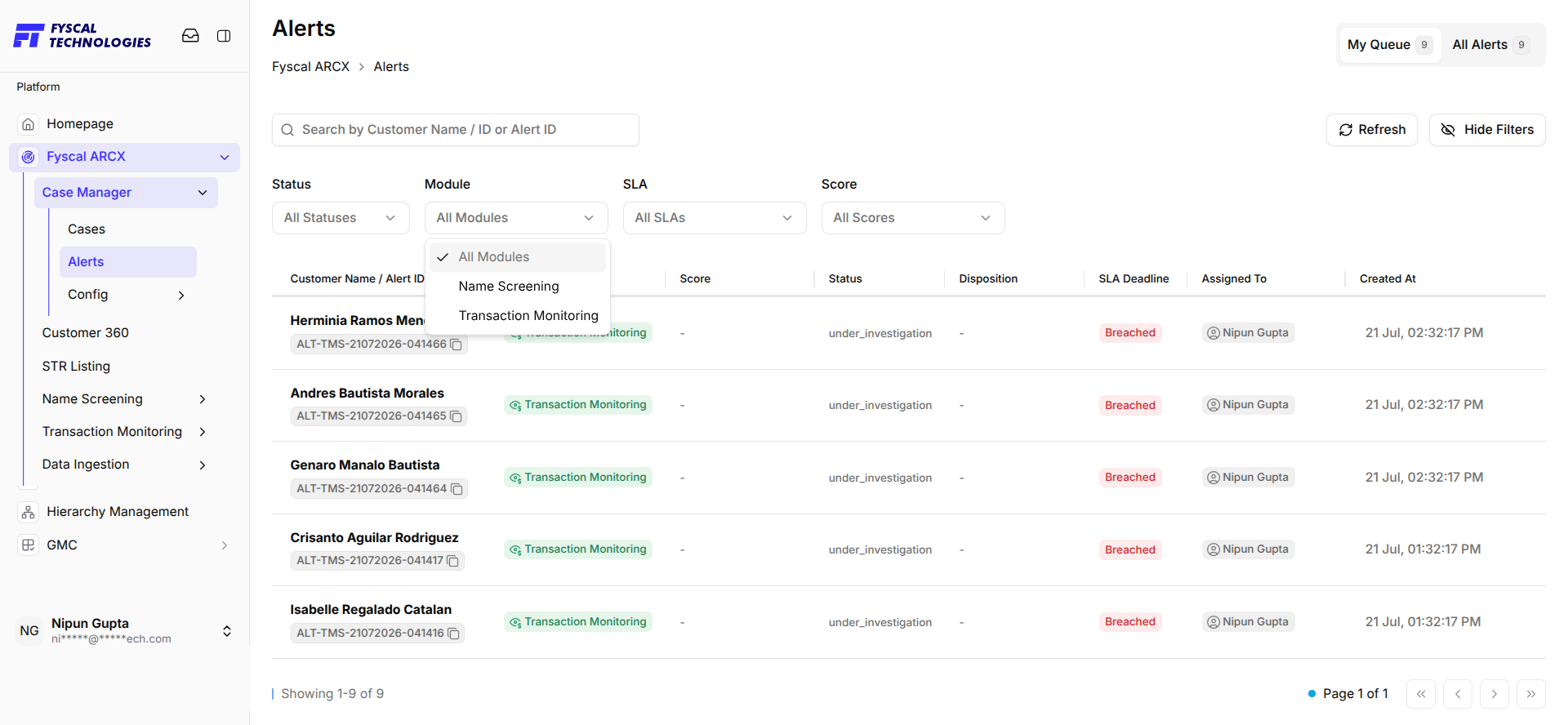 Figure 2.19 — Module filter: Name Screening or Transaction Monitoring.