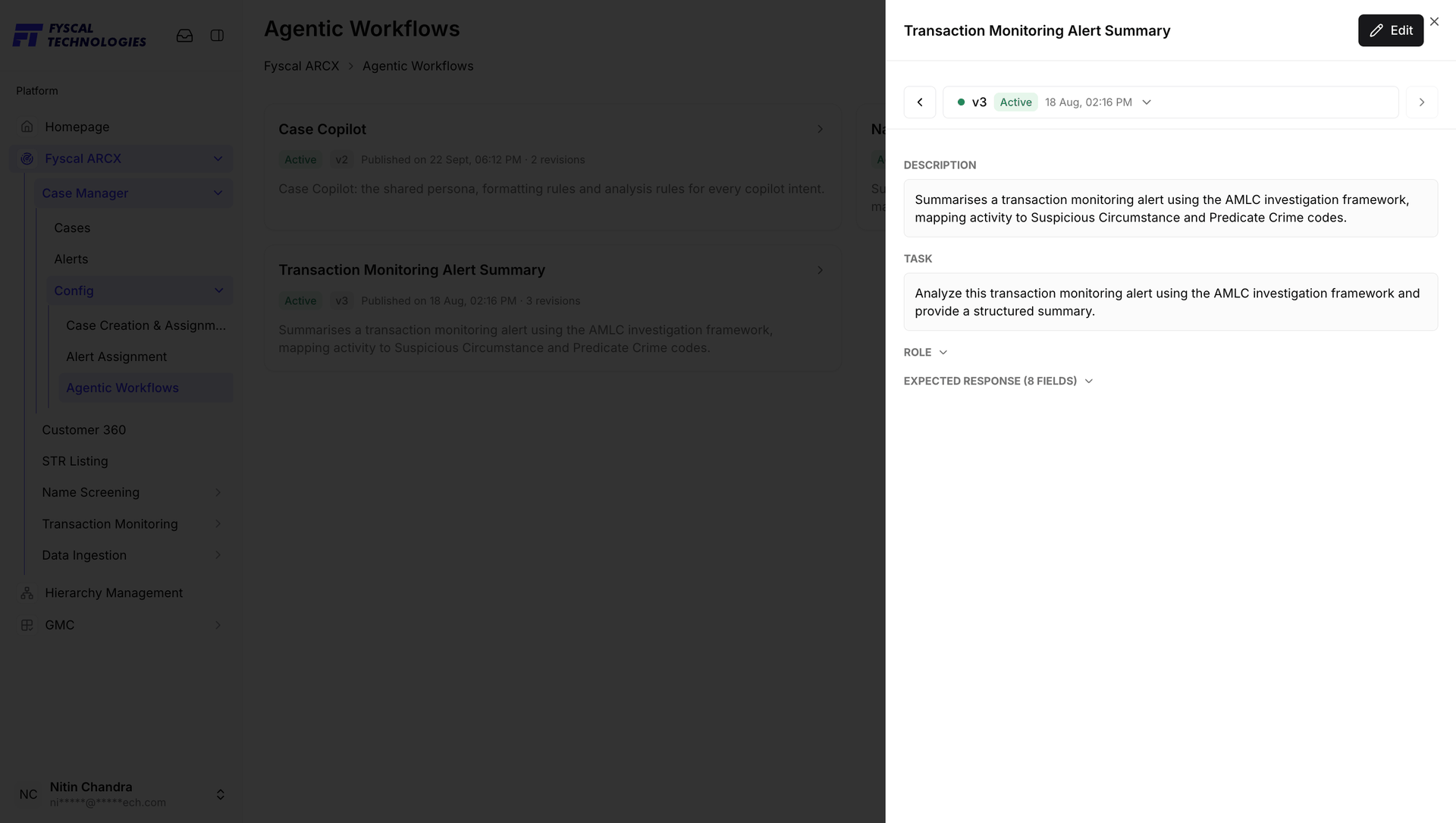 Figure 2.37 — Transaction Monitoring Alert Summary, v3 in read view, with an 8-field Expected Response.