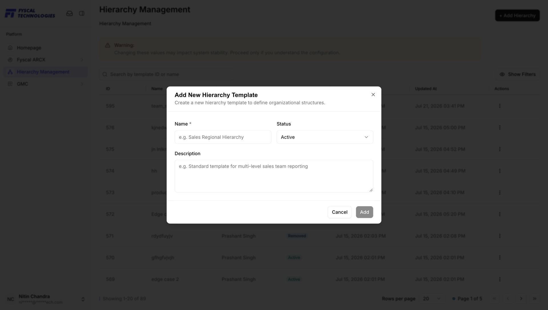 Figure H.2 — Add New Hierarchy Template: name, status and description.